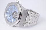 AUDEMARS PIGUET PLATINUM ROYAL OAK FLYING TOURBILLON LIGHT BLUE DIAL 26530PT BOX & PAPERS