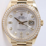 ROLEX YELLOW GOLD DAY-DATE 36 PRESIDENT MOP DIAMOND DIAL 128348RBR BOX & PAPERS