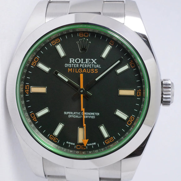 ROLEX 2019 OYSTER PERPETUAL MILGAUSS BLACK DIAL GREEN CRYSTAL 116400V BOX & PAPERS $9,500