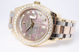 ROLEX TRIDOR DAY-DATE PEARLMASTER BLACK MOTHER OF PEARL ANNIVERSARY JUBILEE DIAMOND DIAL, DIAMOND BEZEL 18948 BOX & PAPERS