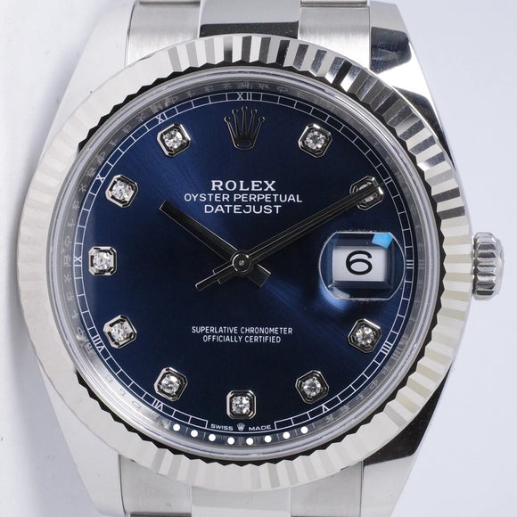 ROLEX 2025 DATEJUST 41 BLUE DIAMOND DIAL FLUTED BEZEL OYSTER BRACELET 126334 BOX & PAPERS $14.500