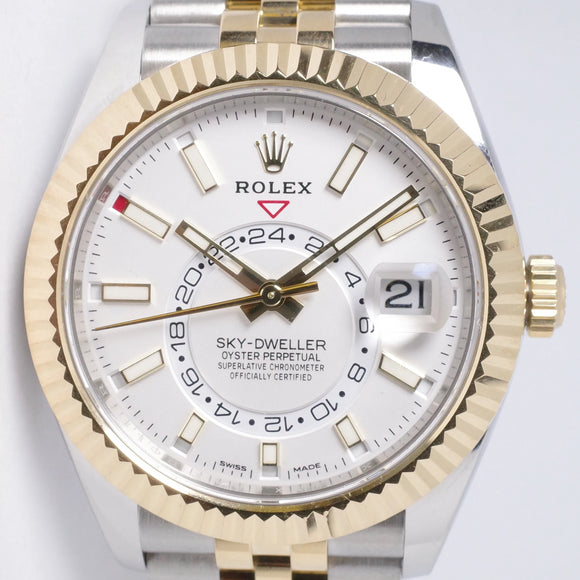 ROLEX TWO TONE SKY-DWELLER BLACK DIAL JUBILEE BRACELET 326933 BOX & PAPERS $17,975