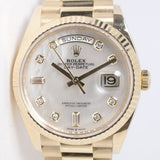 ROLEX 2021 YELLOW GOLD DAY-DATE PRESIDENT 36 MOP/ MOTHER OF PEARL DIAMOND DIAL MINT 128238 BOX & PAPERS $45,975