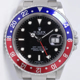 ROLEX GMT MASTER II PEPSI RARE ERROR "STICK" DIAL 16710 WITH SERVICE CARD