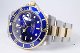 ROLEX 2007 TWO TONE SUBMARINER BLUE MINT 16613 BOX & PAPERS $10,500