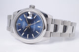 ROLEX 31mm DATEJUST BLUE DIAL SMOOTH BEZEL OYSTER BRACELET 178240 BOX & PAPERS