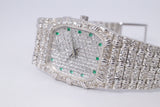 AUDEMARS PIGUET LADIES WHITE GOLD BAMBOO QUARTZ  FULL DIAMOND BRACELET, DIAMOND & EMERALD DIAL