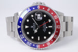 ROLEX GMT MASTER II PEPSI RARE ERROR "STICK" DIAL 16710 WITH SERVICE CARD