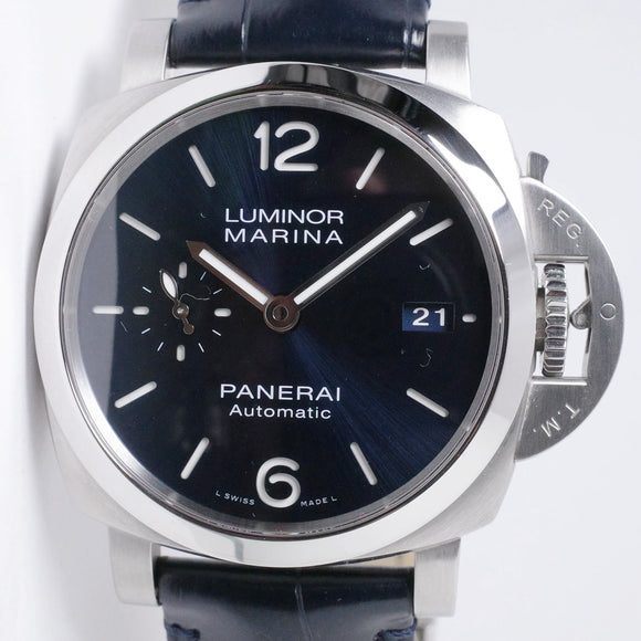PANERAI LUMINOR MARINA AUTOMATIC BLUE DIAL STAINLESS STEEL PAM 01393 BOX & PAPERS