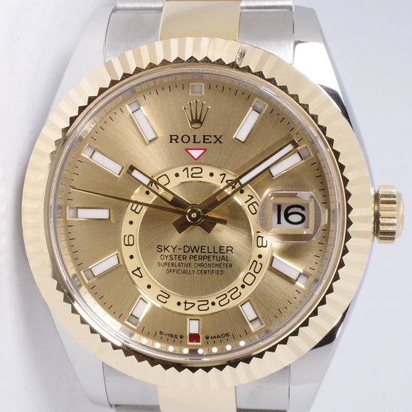 ROLEX NEW 2024 TWO TONE SKY-DWELLER CHAMPAGNE DIAL OYSTER BRACELET 326933 BOX & PAPERS $19,975