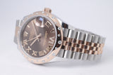 ROLEX 2024 DATEJUST 31 TWO TONE ROSE GOLD CHOCOLATE DIAMOND VI DIAL 278341 BOX & PAPERS $16,500