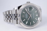 ROLEX DATEJUST 41 MINT GREEN DIAL FLUTED BEZEL JUBILEE BRACELET 126334 BOX & PAPERS $13,800