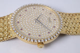PIAGET MENS VINTAGE YELLOW GOLD DANCER, DIAMOND RUBY DIAL, MANUAL WIND WATCH MINT UNPOLISHED BOX & PAPERS $15,800