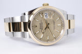 ROLEX 2025 DATEJUST 36 TWO TONE FLUTED MOTIF, DOMED BEZEL, OYSTER BRACELET 126203 BOX & PAPERS $14,650