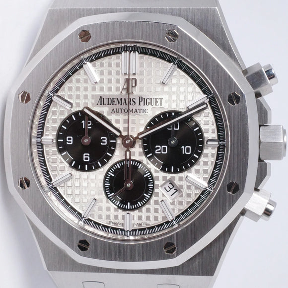 AUDEMARS PIGUET 41MM ROYAL OAK CHRONOGRAPH STAINLESS STEEL WHITE DIAL 26331ST BOX & PAPERS $37,500