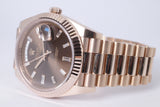 ROLEX 2023 EVEROSE DAY-DATE 40 CHOCOLATE BAGUETTE DIAMOND DIAL 228235 BOX & PAPERS $49,500