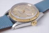 ROLEX  VINTAGE TWO TONE STEEL & YELLOW GOLD DATEJUST CHAMPAGNE DIAL 1601 ON LEATHER STRAP $3,500