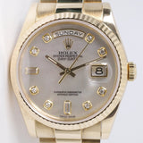 ROLEX 2005 YELLOW GOLD DAY-DATE PRESIDENT MOTHER OF PEARL DIAMOND DIAL 118238 BOX & PAPERS