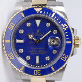 ROLEX TWO TONE SUBMARINER BLUE DIAMOND DIAL 116613 BOX & PAPERS