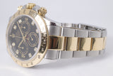 ROLEX 2005 TWO TONE DAYTONA COSMOGRAPH BLACK DIAMOND DIAL 116523 WATCH ONLY