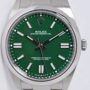 ROLEX 2021 41mm OYSTER PERPETUAL GREEN DIAL MINT 124300 BOX & PAPERS