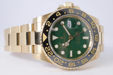 ROLEX 2009 YELLOW GOLD GMT MASTER II GREEN DIAL MINT 116718 LN BOX & PAPERS