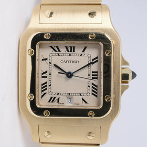 CARTIER 1989 YELLOW GOLD SANTOS GALBEE QUARTZ W20009C5 UNPOLISHED BOX & PAPERS