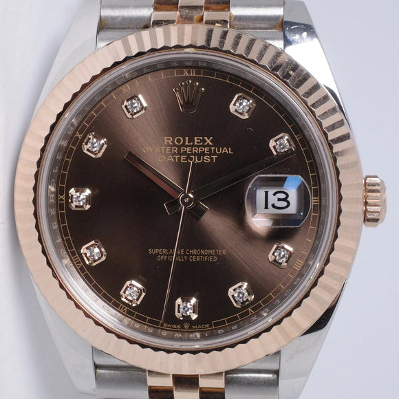 ROLEX 2023 DATEJUST 41 TWO TONE ROSE GOLD CHOCOLATE DIAMOND DIAL JUBILEE BRACELET 126331 BOX & PAPERS