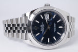 ROLEX DATEJUST 41 FLAT BEZEL BLUE DIAL JUBILEE BRACELET 126300 MINT BOX & PAPERS $11,975
