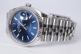 ROLEX 2025 DATEJUST 36 STAINLESS STEEL BLUE DIAL WHITE GOLD FLUTED BEZEL, JUBILEE BRACELET 126234 BOX & PAPERS $11,975