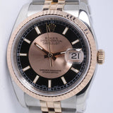 ROLEX DATEJUST 36 TWO TONE ROSE GOLD TUXEDO DIAL JUBILEE BRACELET 116231 BOX & PAPERS $11,975
