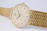 PIAGET MENS VINTAGE YELLOW GOLD DANCER, DIAMOND RUBY DIAL, MANUAL WIND WATCH MINT UNPOLISHED BOX & PAPERS $15,800