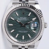 ROLEX 2023 DATEJUST 41 MINT GREEN FLUTED MOTIF DIAL, FLUTED BEZEL JUBILEE BRACELET 126334 BOX & PAPERS