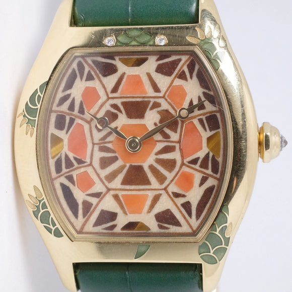 CARTIER YELLOW GOLD LARGE TORTUE TURTLE MOTIF DIAL LIMITED EDITION $39,500