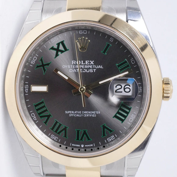 ROLEX NEW 2025 DATEJUST 41 TWO TONE SMOOTH BEZEL WIMBLEDON DIAL 126303 BOX & PAPERS $13,975