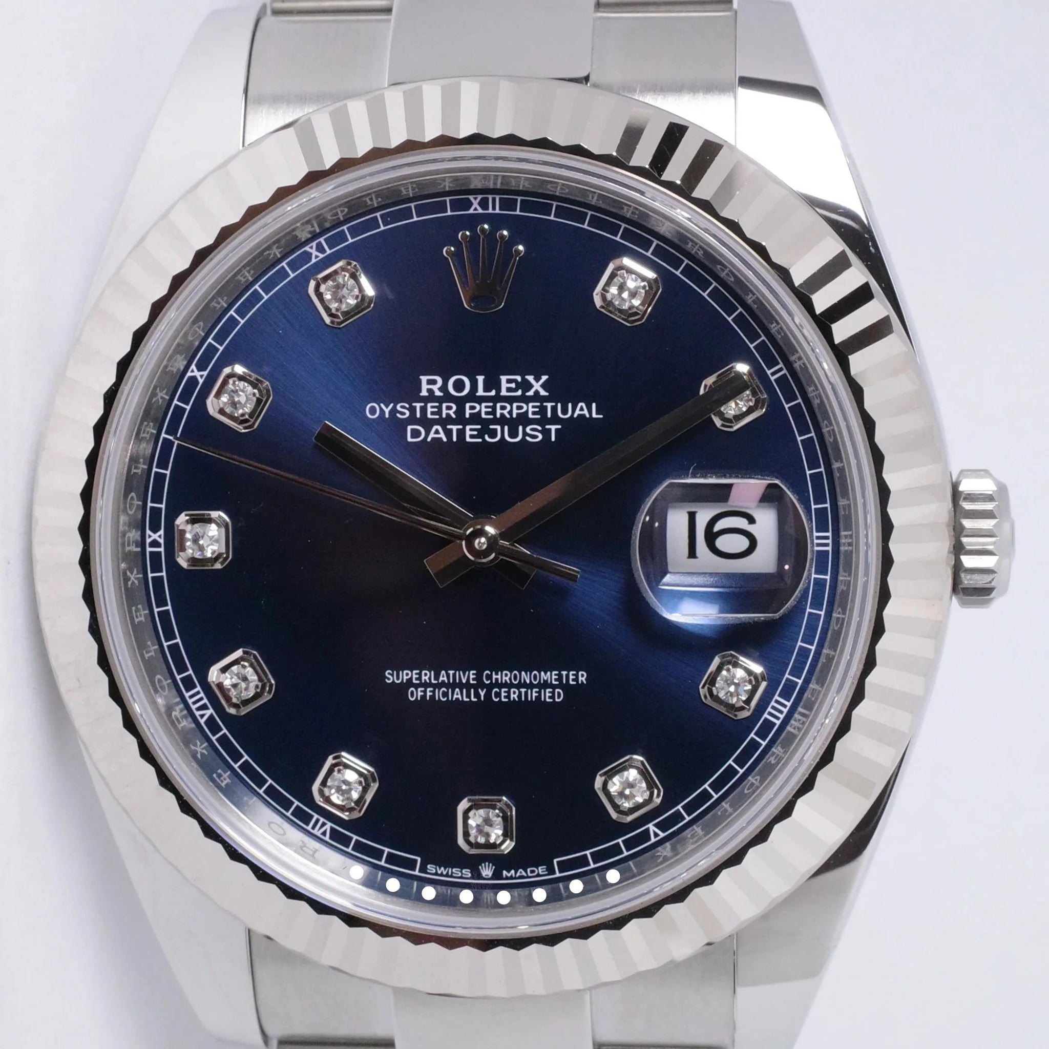 ROLEX 2022 DATEJUST 41 BLUE DIAMOND DIAL FLUTED BEZEL OYSTER