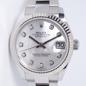 ROLEX 31mm DATEJUST FLUTED BEZEL OYSTER BRACELET MOTHER OF PEARL DIAMOND DIAL 278274 MINT BOX & PAPERS $12,500