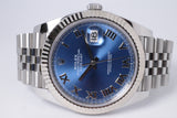 ROLEX DATEJUST 41 BLUE ROMAN DIAL FLUTED BEZEL JUBILEE BRACELET 126334 BOX & PAPERS