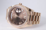 ROLEX 2023 EVEROSE DAY-DATE 40 CHOCOLATE ROMAN NUMERAL DIAL 228235 BOX & PAPERS