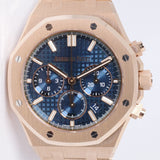 AUDEMARS PIGUET NEW ROSE GOLD 38mm ROYAL OAK CHRONOGRAPH BLUE 26715OR BOX & PAPERS