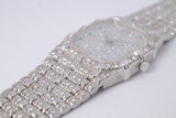 AUDEMARS PIGUET LADIES WHITE GOLD BAMBOO QUARTZ  FULL DIAMOND BRACELET, DIAMOND & EMERALD DIAL