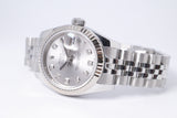 ROLEX LADIES DATEJUST STAINLESS STEEL WHITE GOLD FLUTED BEZEL, SILVER DIAMOND DIAL, JUBILEE BRACELET 179174 BOX & PAPERS $6,250