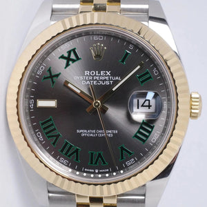 ROLEX 2021 DATEJUST 41 TWO TONE YELLOW GOLD & STEEL SLATE ROMAN WIMBLEDON DIAL JUBILEE 126333 BOX PAPERS $15,500