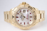 ROLEX YELLOW GOLD YACHTMASTER MOTHER OF PEARL RUBY DIAL 16628 BOX & SERVICE PAPERS