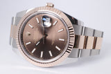 ROLEX 2023 DATEJUST 41 TWO TONE ROSE GOLD CHOCOLATE  DIAL OYSTER BRACELET 126331 BOX & PAPERS