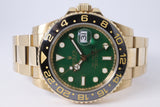 ROLEX 2009 YELLOW GOLD GMT MASTER II GREEN DIAL MINT 116718 LN BOX & PAPERS