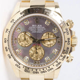 ROLEX 2020 YELLOW GOLD DAYTONA BLACK MOTHER OF PEARL DIAMOND DIAL 116508 BOX & PAPERS