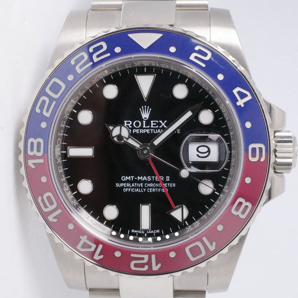 ROLEX 2015 WHITE GOLD GMT MASTER II RED & BLUE CERAMIC PEPSI MINT 116719 BOX & PAPERS $28,500