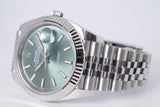 ROLEX 2025 DATEJUST 41 MINT GREEN DIAL, FLUTED BEZEL JUBILEE BRACELET 126334 BOX PAPERS $15,800