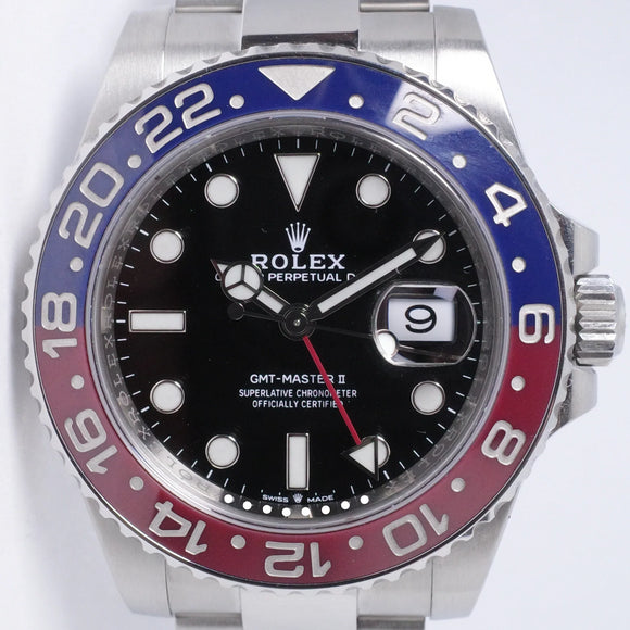 ROLEX 2021 STAINLESS STEEL CERAMIC GMT MASTER II BLUE & RED PEPSI OYSTER BRACELET 126710 BOX & PAPERS $17,975